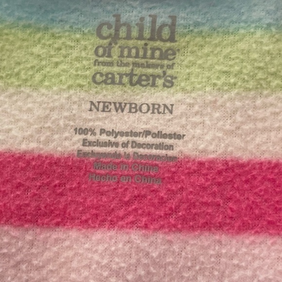 NWOT Newborn Carter’s pink blue green  stripe footed pajamas w/monkey graphic - Picture 10 of 10